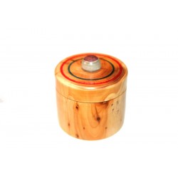 Boite ronde en bois d'If avec décoration et bille en Marbre Onyx-Série "artistiques"-ObjetsBois